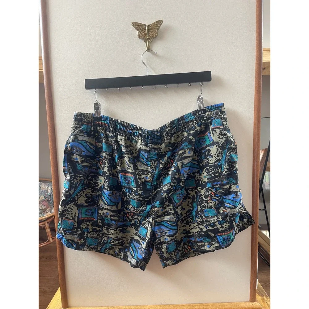 Sir William Mens Large Blue Abstract Vintage 90s Retro Swim Trunks